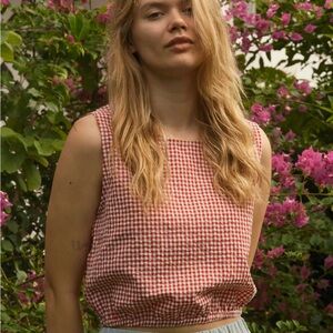 Red Gingham Sleeveless Polly Top Mollusk